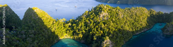 Obraz The rock islands of Wyil, composed of ancient, uplifted reefs, rise from the seascape in Misool, Indonesia. This region harbors spectacular marine biological diversity and is a popular destination for