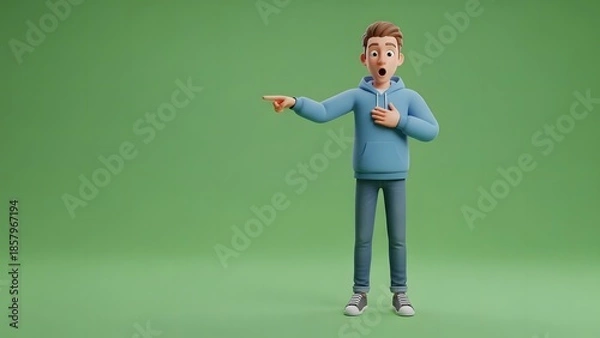 Fototapeta Surprised Content Creator Pointing to Empty Space