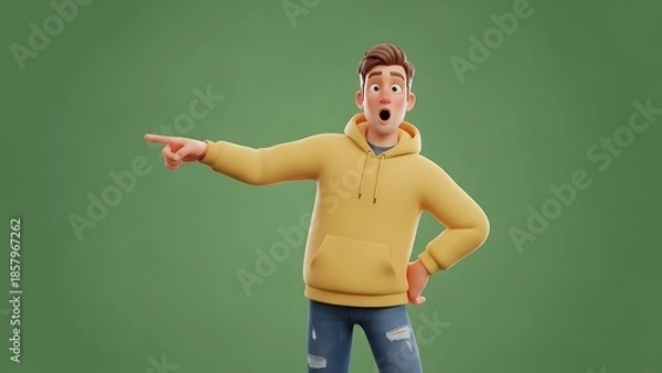 Fototapeta Surprised Content Creator Pointing to Empty Space