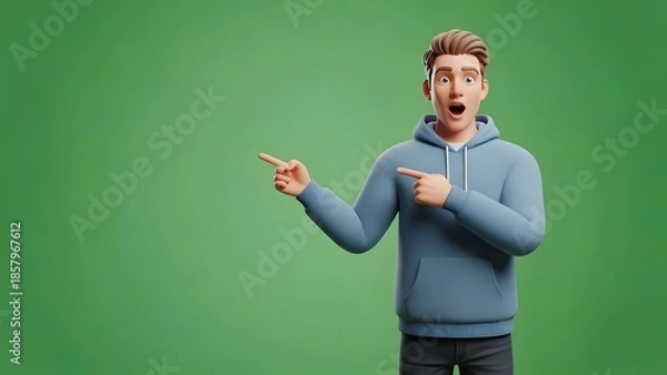 Fototapeta Surprised Content Creator Pointing to Empty Space