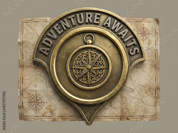 Obraz Adventure Compass & Map 3D Sticker Badge