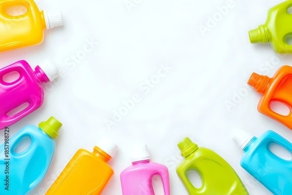 Obraz Detergent Symphony: Cropped Bottles in Empty Space