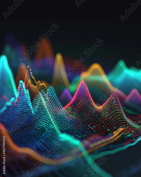 Fototapeta abstract data wave visualization, digital signal flow background, colorful analytics waveform

