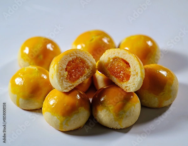 Obraz Nastar is a typical Indonesian pastry with a soft, buttery texture and a round shape. The exterior is baked until golden brown with a glossy egg wash, while the interior is filled with sweet, rich, an