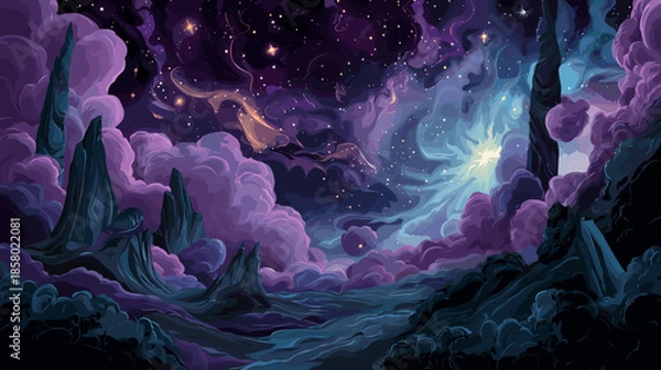 Fototapeta Sci-Fi Cosmic Dust Vector Game Illustration