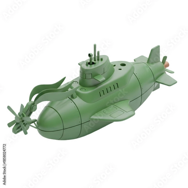 Fototapeta Stylized Green Submarine Model Against Solid Black Background