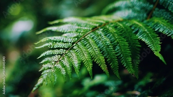 Obraz Vibrant green fern frond displays intricate details against a soft, dark background