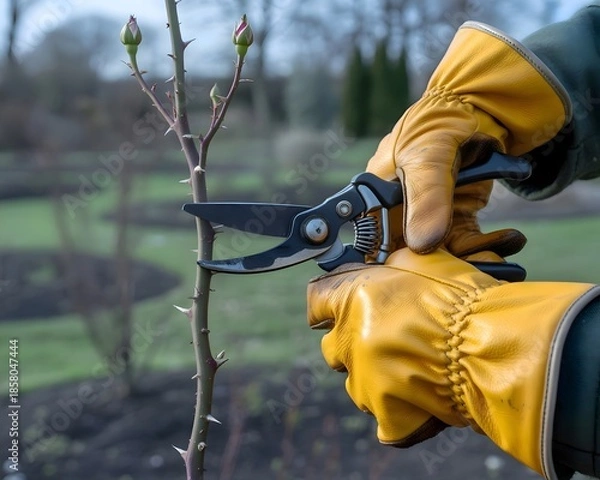 Obraz Winter Gardening: Using Pruning Shears on Dormant Garden Shrubs