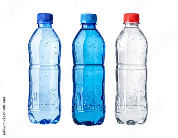 Obraz Three plastic water bottles isolated on a white background.