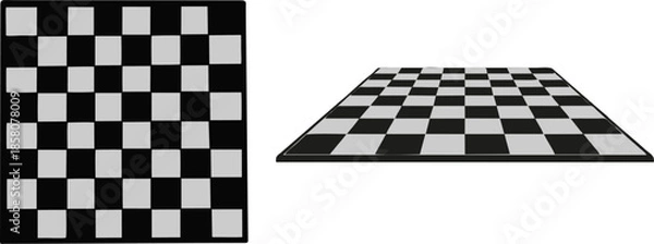Obraz Checkered Chess Board Pattern in Top and Perspective View