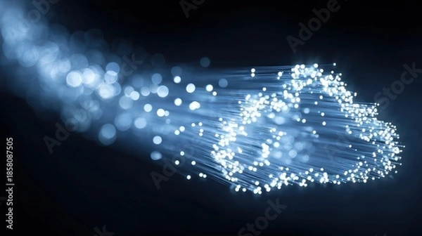Obraz Cloud computing concept represented by glowing blue fiber optic cables forming a cloud shape