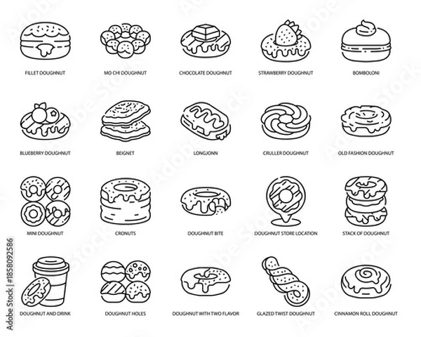 Obraz Assorted Doughnut Varieties Line Icon