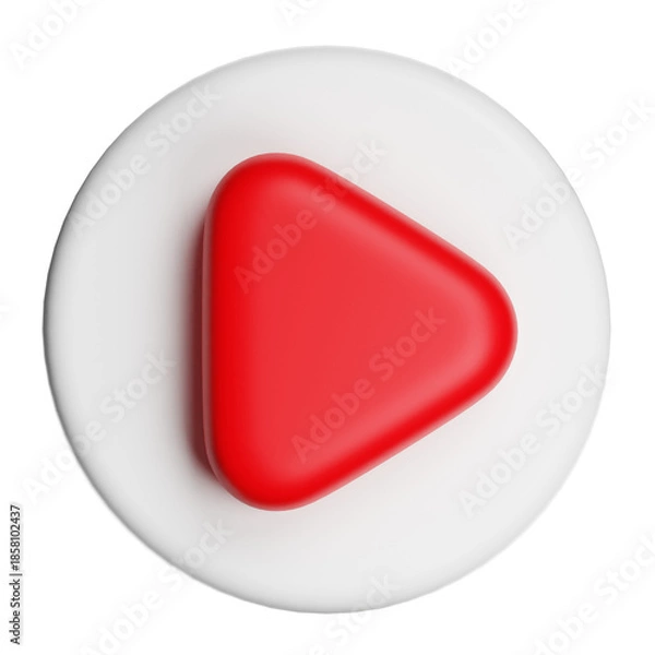 Obraz 3d red play button on white circle transmitting video