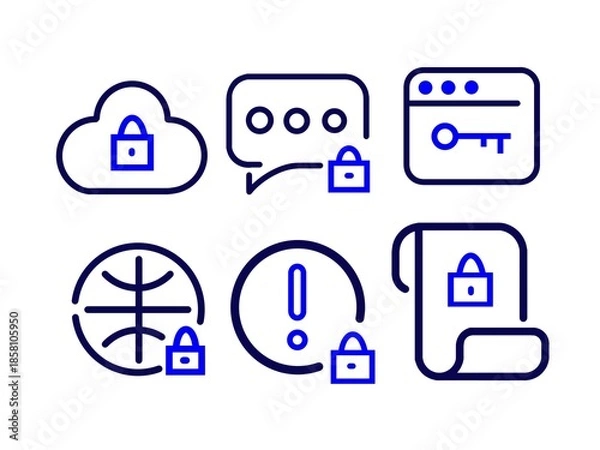 Obraz Cyber Security and Data Protection Line Icon Set