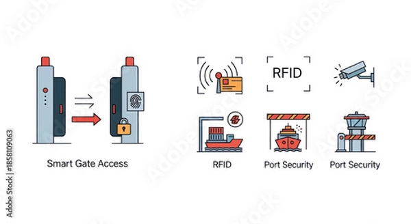 Obraz Smart Gate Access and Port Security Technology Icons.