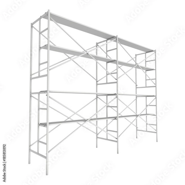 Fototapeta Scaffolding metal construction isolated on white. 3d render illustration