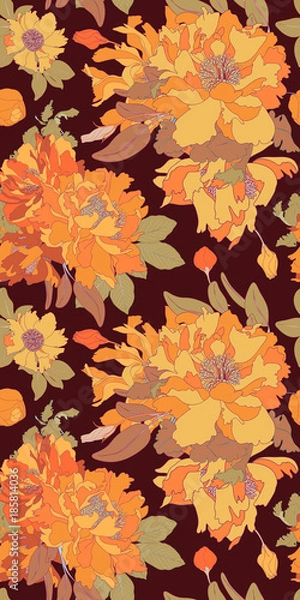 Fototapeta Peony Vector Seamless Botanical Pattern