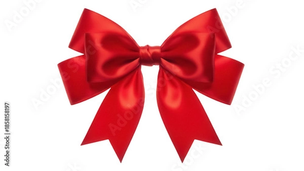Obraz Shiny red satin bow isolated PNG on transparent background, festive ribbon decoration for gift wrapping and holiday design projects