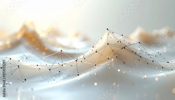 Obraz Dynamic abstract digital network structure with glowing nodes and interconnected lines flowing across a subtle, undulating background, symbolizing data transfer and technological connectivity