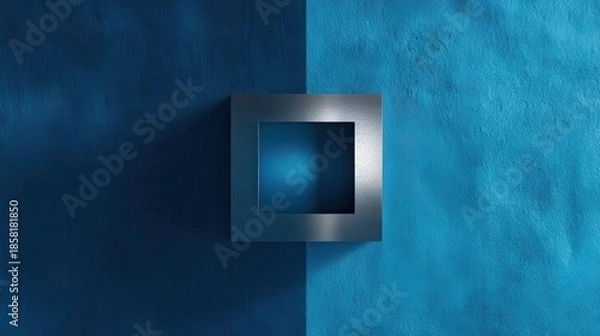 Obraz Geometric Composition Featuring a Square on Split Textured Blue Background under Soft Lighting and Depths
