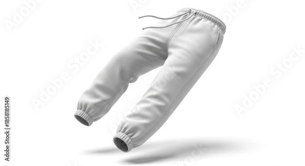Obraz Floating White Sweatpants with Drawstring and Ribbed Cuffs