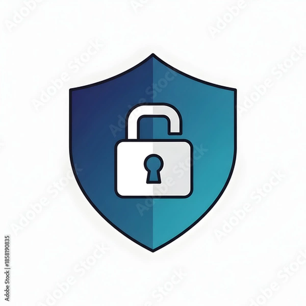 Obraz Blue Shield with Unlocked Padlock Security Icon.