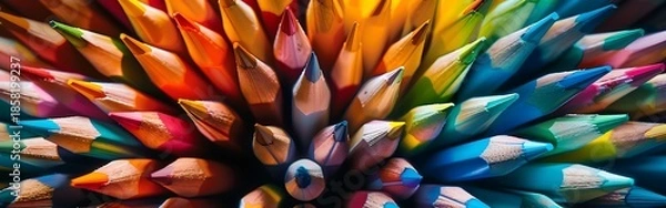 Fototapeta Closeup of colorful sharpened pencils arranged in a circular pattern