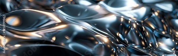 Fototapeta Shiny Metallic Waves with Reflective Surfaces abstract