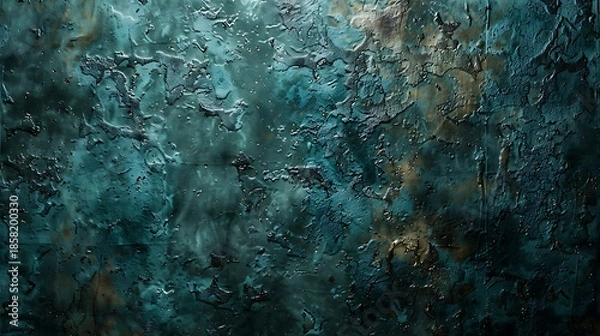 Fototapeta Textured Blue Green Wall Surface with Irregular Patterns