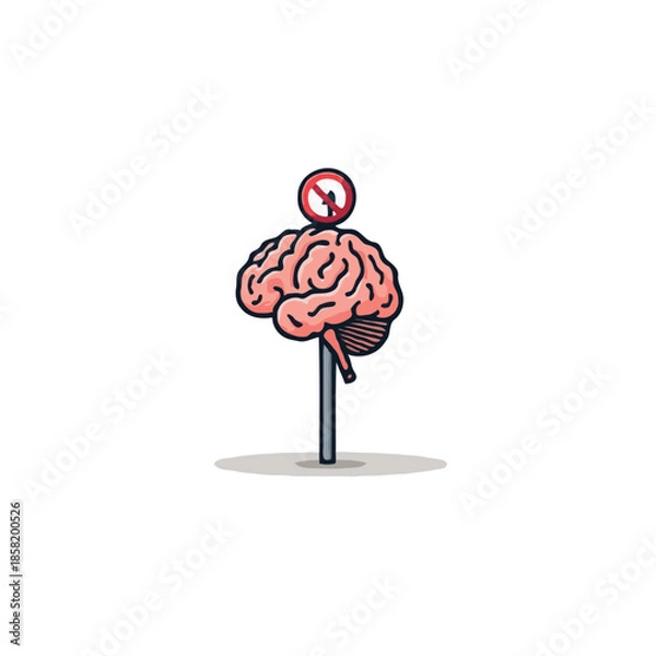 Fototapeta The concept of cognitive roadblock or limitation, illustrated with a brain and a stop sign symbol