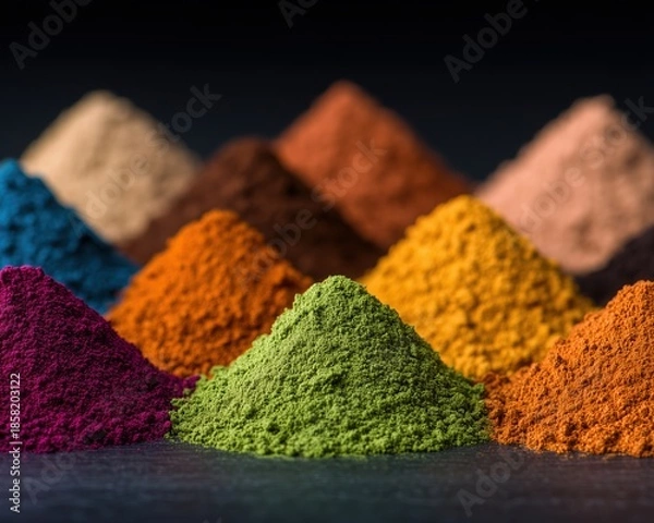 Obraz Raw, Texture,Holi Festival Colors,Vibrant Organic Mineral Pigment Macro, Abstract Colorful Granular Powder Texture, Artisan Cosmetic Raw Material Backdrop,