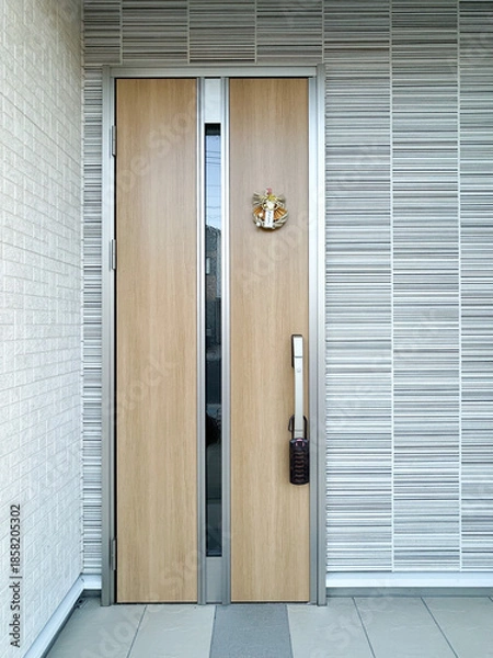 Obraz しめ飾り　門扉　ガラス窓付き玄関ドア