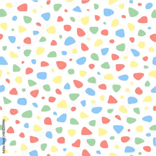 Obraz テラゾー柄のパターン（ポップカラー）ー ポップなカラフルカラーのテラゾー柄パターン。デザインペーパー、マスキングテープ、マスキングシールブック、フレークシール、クリアファイル、手帳デコ素材、ノート表紙、ハンカチ、箸、マグカップ、皿、キッチンクロス、キッチン雑貨、ポーチ等に最適。