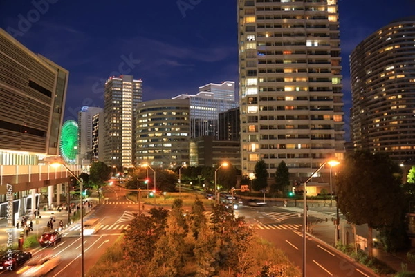 Obraz 「横浜みなとみらい」の高層ビル群の日没　夜景