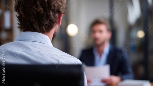 Obraz Business Interview Scene Focus on Candidate and Interviewer Interaction