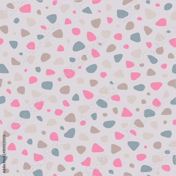 Obraz テラゾー柄のパターン（大人かわいいカラー）ー 北欧テイストの大人かわいいニュアンスカラーのテラゾー柄。デザインペーパー、マスキングテープ、マスキングシールブック、フレークシール、クリアファイル、手帳デコ素材、ノート表紙、ハンカチ、箸、マグカップ、皿、キッチンクロス、キッチン雑貨、ポーチ等に最適。