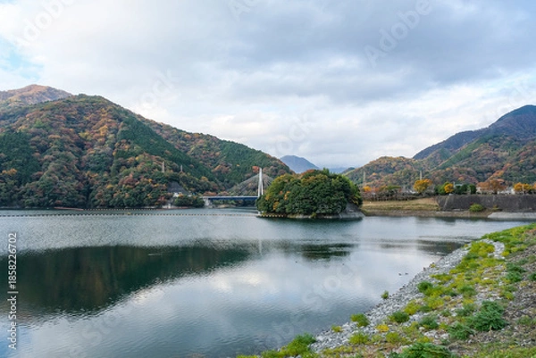 Obraz 木々の紅葉が進む丹沢湖