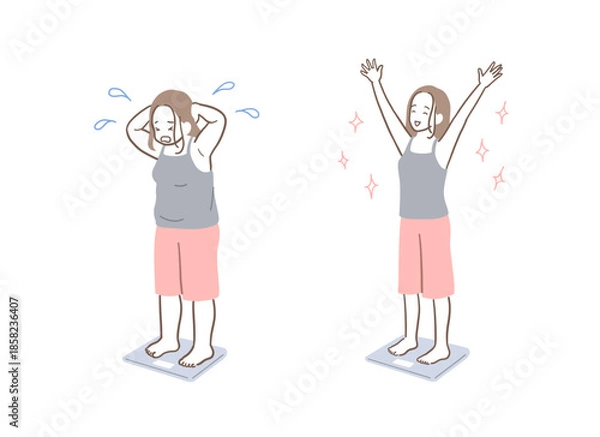 Obraz ダイエットに成功した女性と失敗した女性のイラストセット