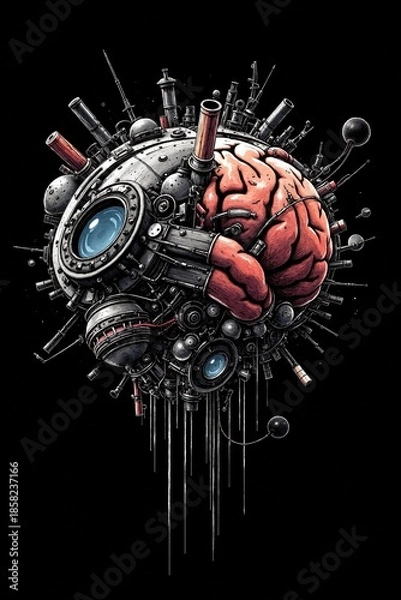 Fototapeta Mechanical Brain with Industrial Elements