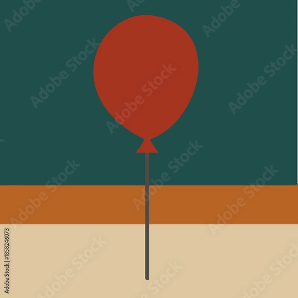 Obraz Red Balloon on Stick – Minimal Symbolic Illustration