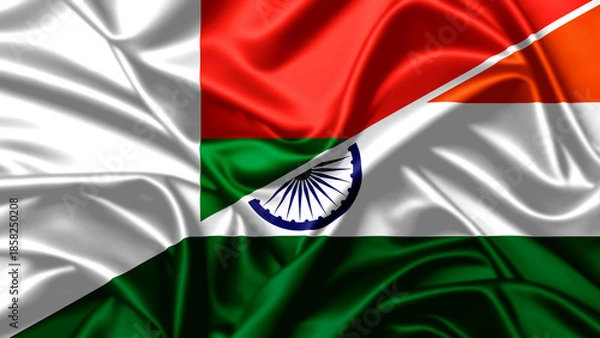Obraz Silk waving flags of India and Madagascar showing friendship and diplomatic cooperation between nations
