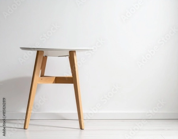 Fototapeta 北欧ミニマルな木製テーブル＆スツール（白背景の商品撮影）