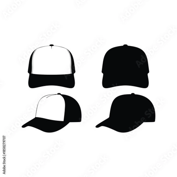 Obraz Black trucker hat vector flat illustration design.