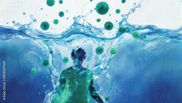 Obraz Man Emerging From Water With Bubbles.