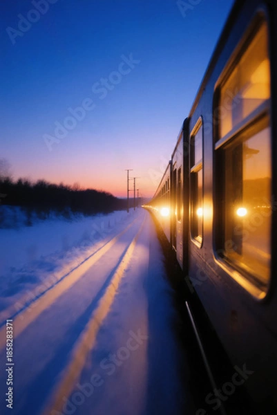 Fototapeta 冬の夜行列車 | Winter night train Generative AI