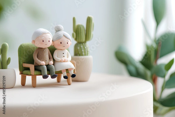 Obraz ベンチでくつろぐ高齢者たちの穏やかな日常（3D）/まみおデザイン福祉シリーズ
