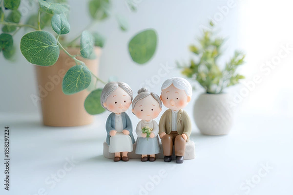 Obraz ベンチでくつろぐ高齢者たちの穏やかな日常（3D）/まみおデザイン福祉シリーズ
