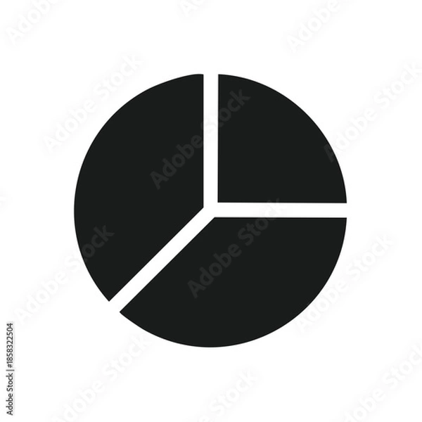 Obraz Simple Pie Chart Icon in Dark Gray Isolated Showing Three Sectors Representing Data Statistics