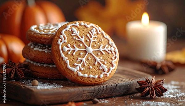 Fototapeta gingerbread cookie with icing, generated image