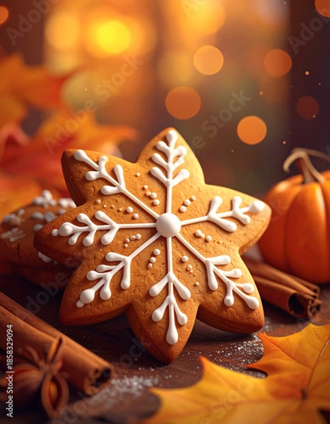 Fototapeta gingerbread cookie with icing, generated image